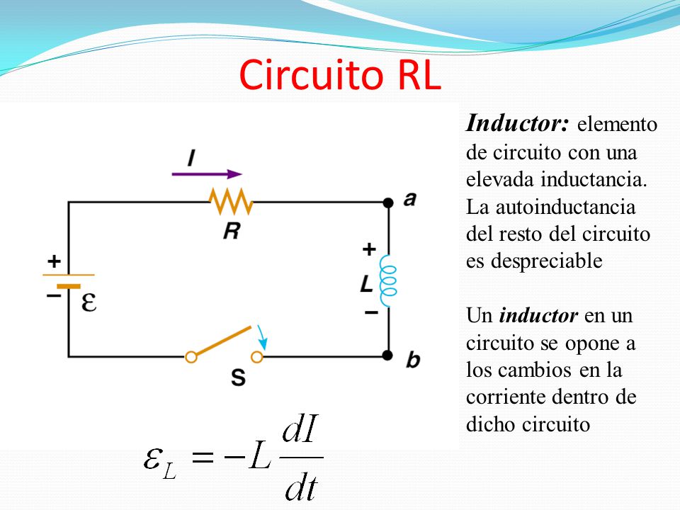 Circuito RL Inductor: elemento de circuito con una elevada inductancia. La autoinductancia del resto del circuito es despreciable.