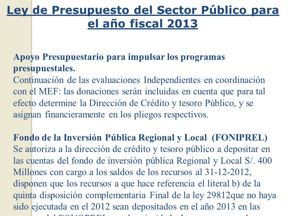 Ley de Presupuesto del Sector Público para el año fiscal 2013