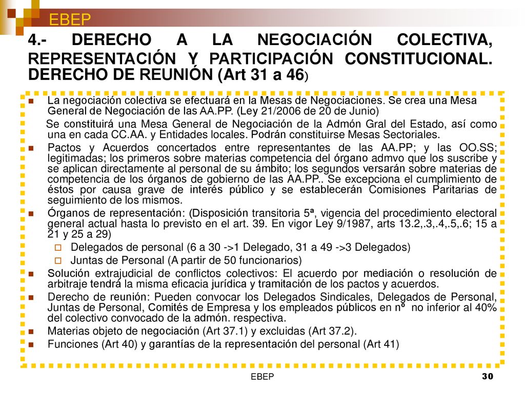 4.- DERECHO A LA NEGOCIACIÓN COLECTIVA, REPRESENTACIÓN Y PARTICIPACIÓN CONSTITUCIONAL. DERECHO DE REUNIÓN (Art 31 a 46)