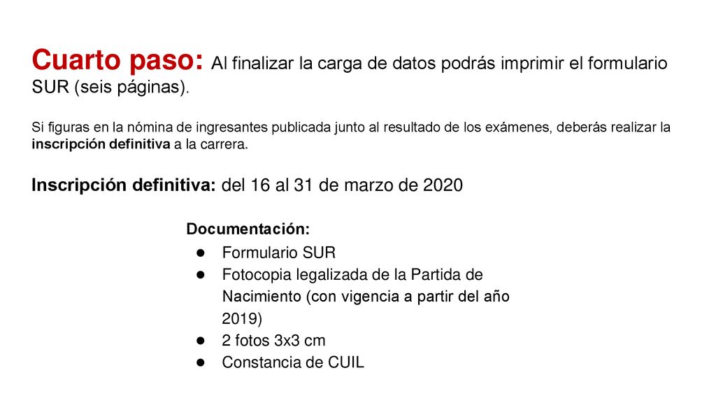 Cuarto paso: Al finalizar la carga de datos podrás imprimir el formulario SUR (seis páginas).