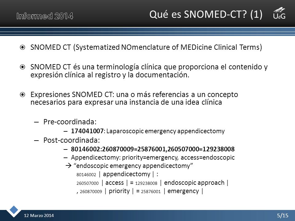 Qué es SNOMED-CT (1) SNOMED CT (Systematized NOmenclature of MEDicine Clinical Terms)