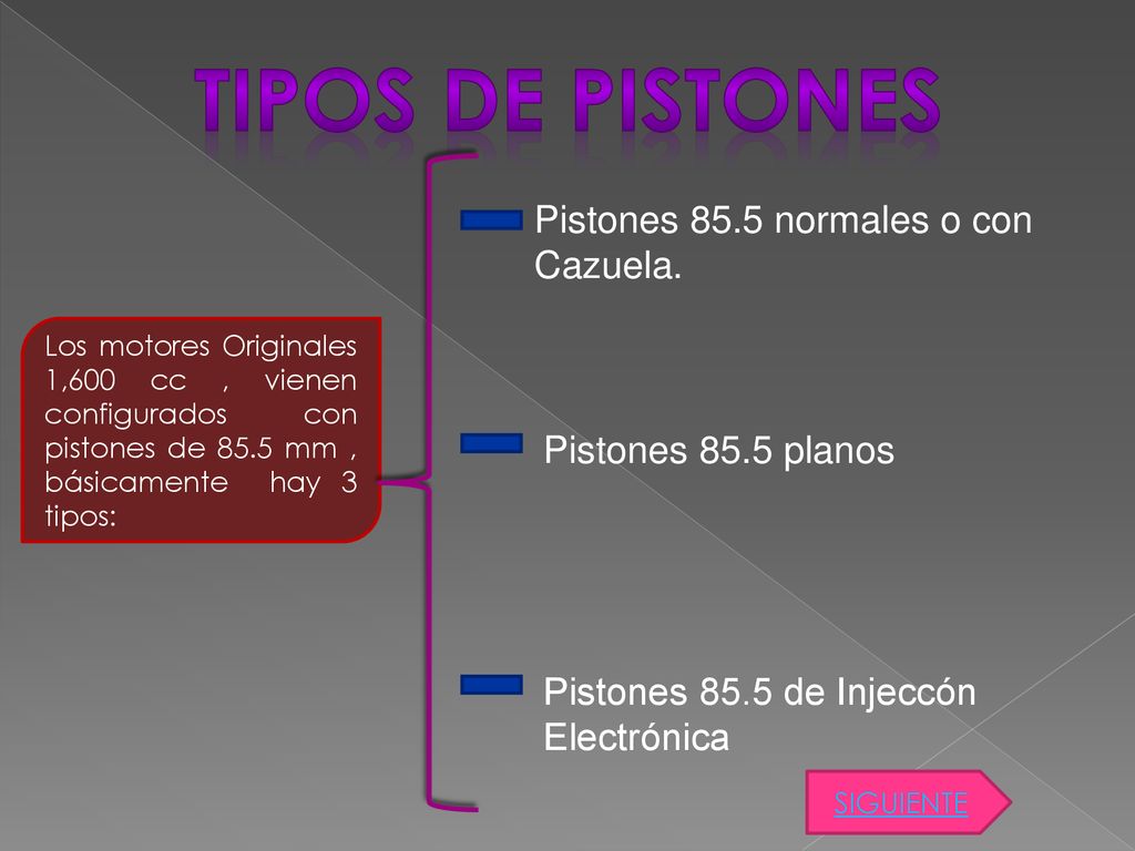 TIPOS DE PISTONES Pistones 85.5 normales o con Cazuela.