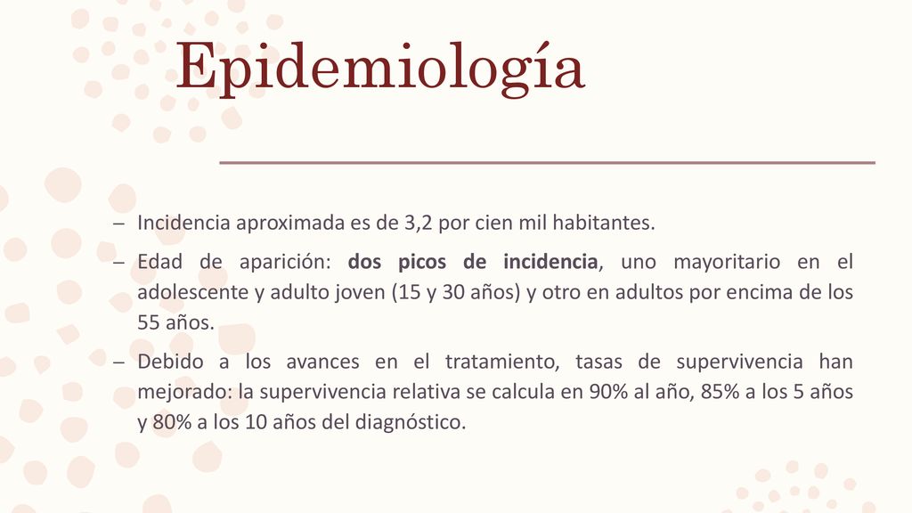 Epidemiología Incidencia aproximada es de 3,2 por cien mil habitantes.