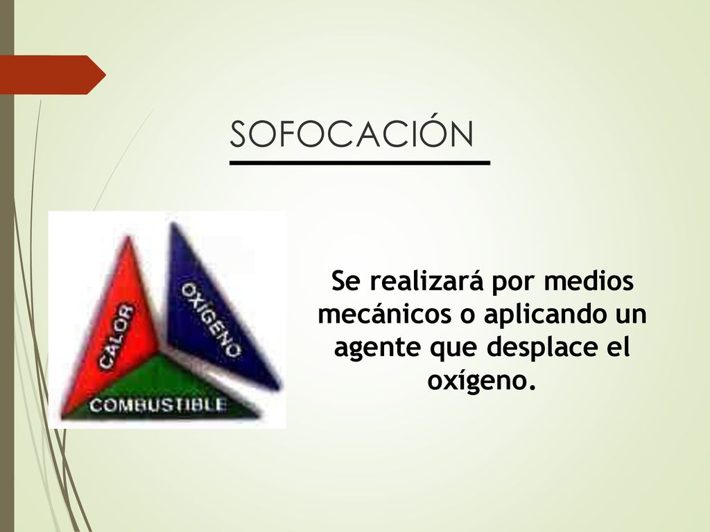 SOFOCACIÓN Se realizará por medios mecánicos o aplicando un agente que desplace el oxígeno.