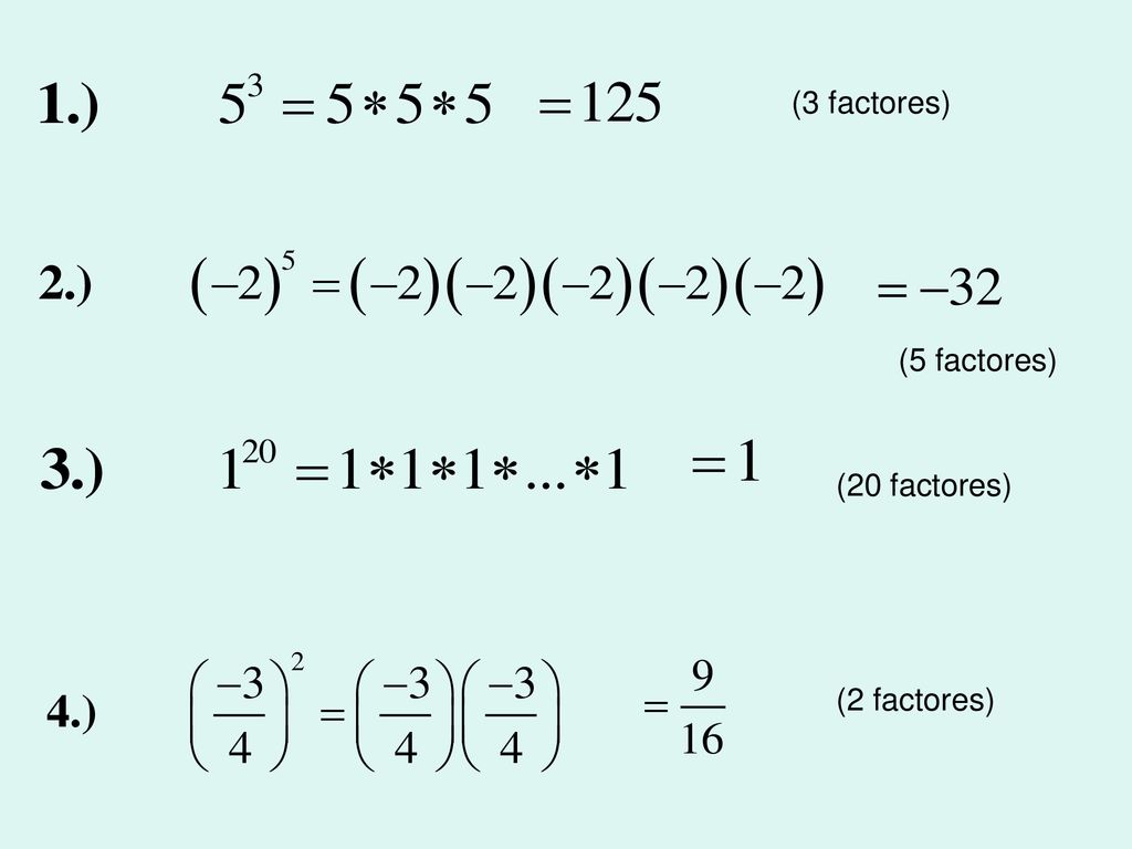 (3 factores) (5 factores) (20 factores) (2 factores)