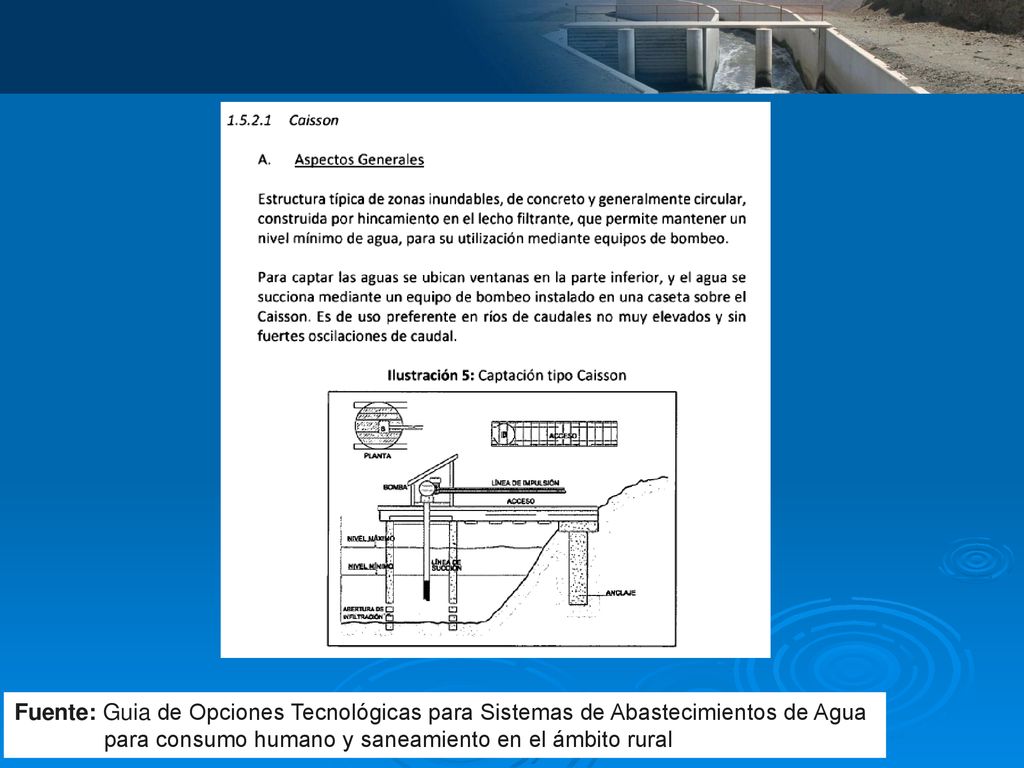 Fuente: Guia de Opciones Tecnológicas para Sistemas de Abastecimientos de Agua