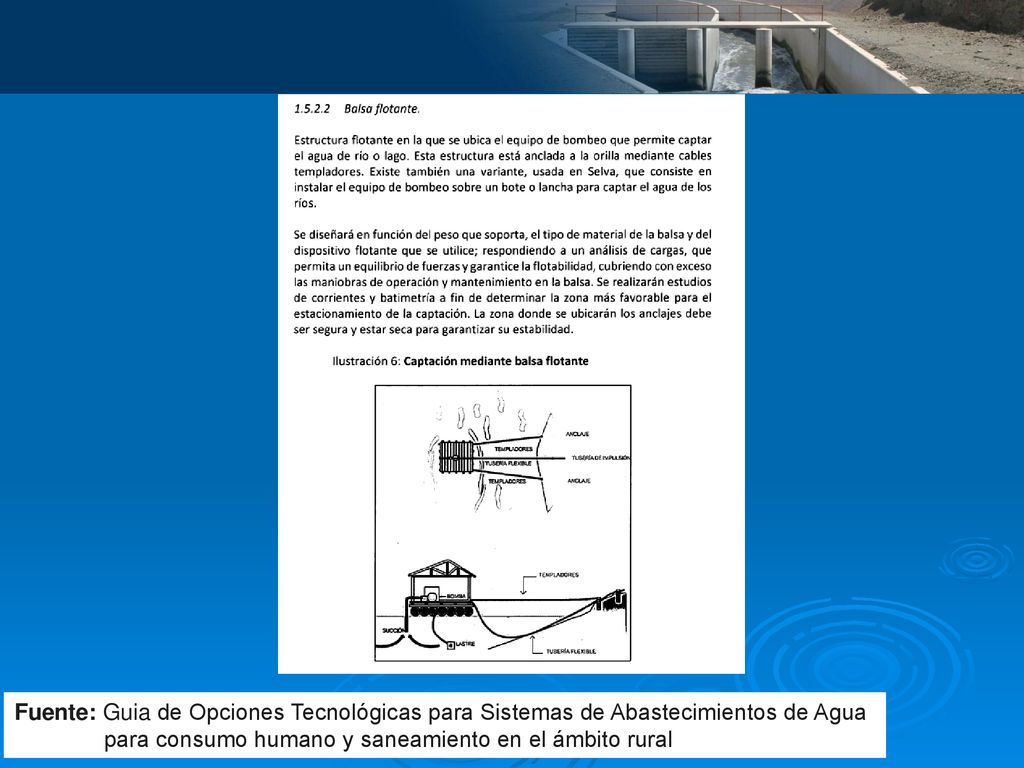 Fuente: Guia de Opciones Tecnológicas para Sistemas de Abastecimientos de Agua