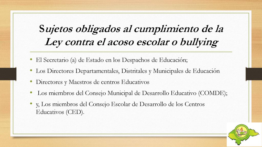 Sujetos obligados al cumplimiento de la Ley contra el acoso escolar o bullying