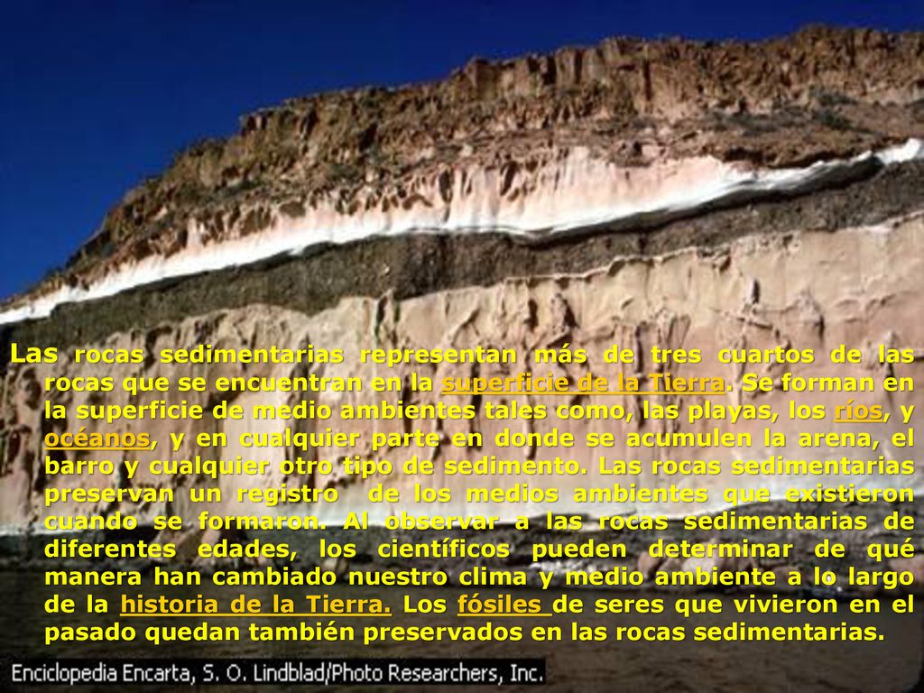 Las rocas sedimentarias representan más de tres cuartos de las rocas que se encuentran en la superficie de la Tierra.