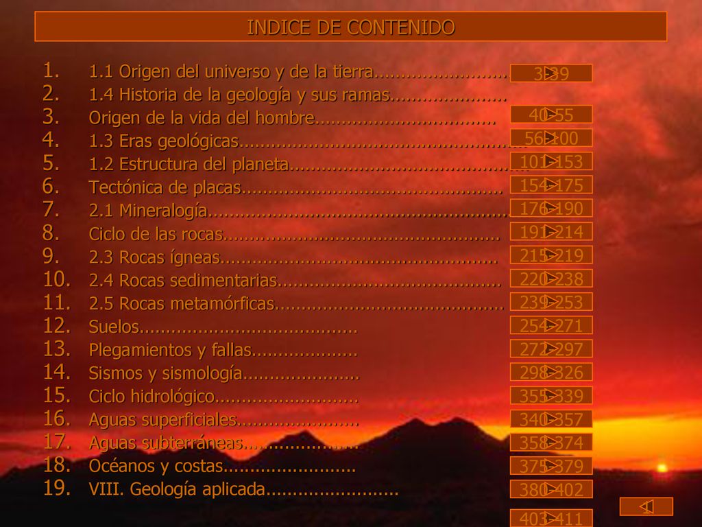 INDICE DE CONTENIDO 1.1 Origen del universo y de la tierra
