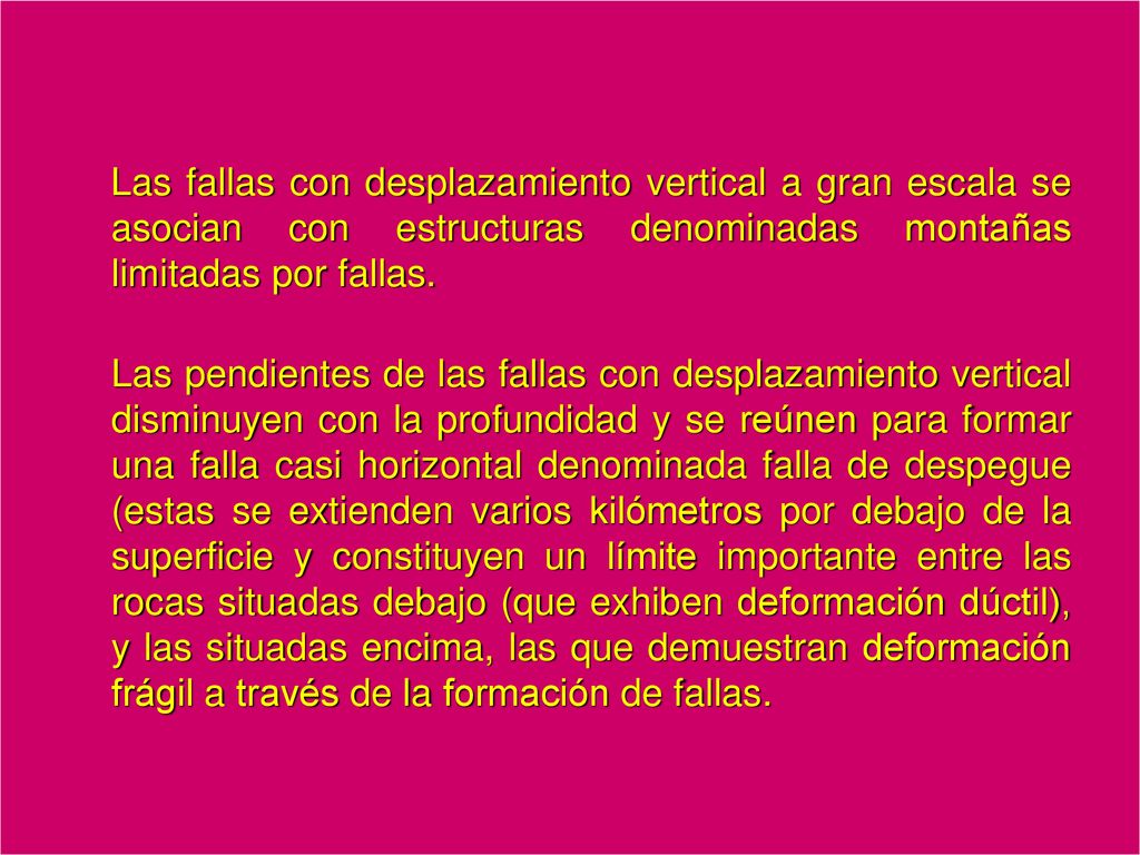 Las fallas con desplazamiento vertical a gran escala se asocian con estructuras denominadas montañas limitadas por fallas.