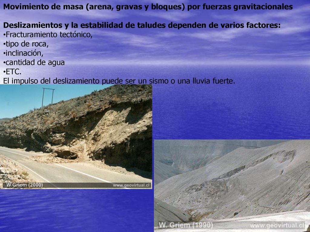 Movimiento de masa (arena, gravas y bloques) por fuerzas gravitacionales