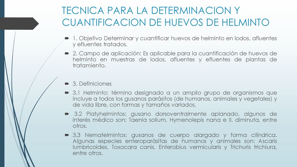 TECNICA PARA LA DETERMINACION Y CUANTIFICACION DE HUEVOS DE HELMINTO