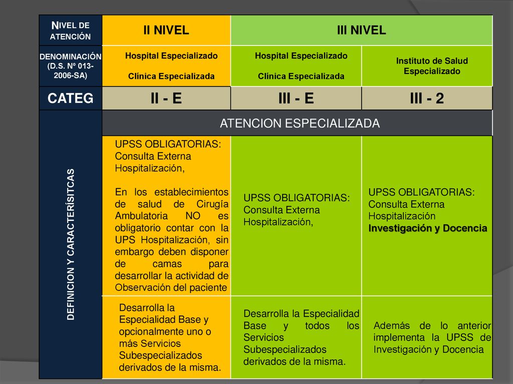 II - E III - E III - 2 CATEG II NIVEL III NIVEL ATENCION ESPECIALIZADA