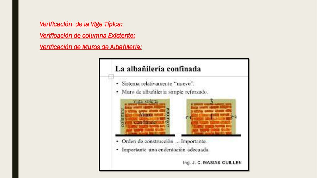 Verificación de la Viga Típica: Verificación de columna Existente: Verificación de Muros de Albañilería: