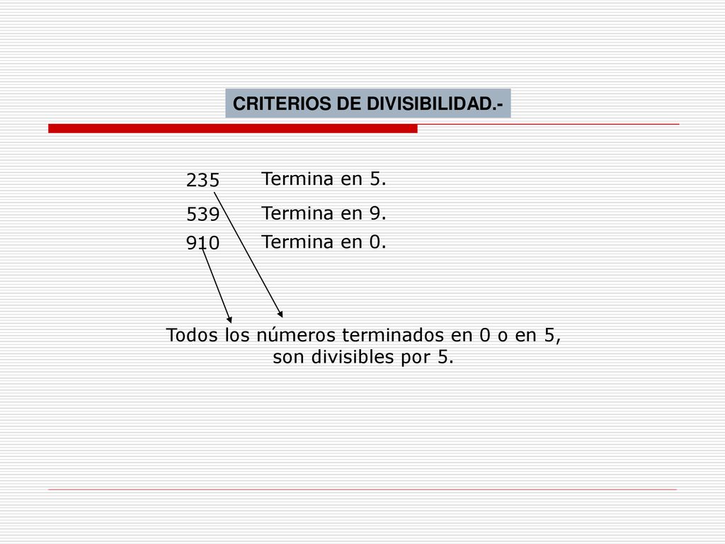 Todos los números terminados en 0 o en 5, son divisibles por 5.