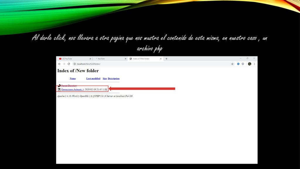 Al darle click, nos llevara a otra pagina que nos mustra el contenido de esta misma, en nuestro caso , un archivo php