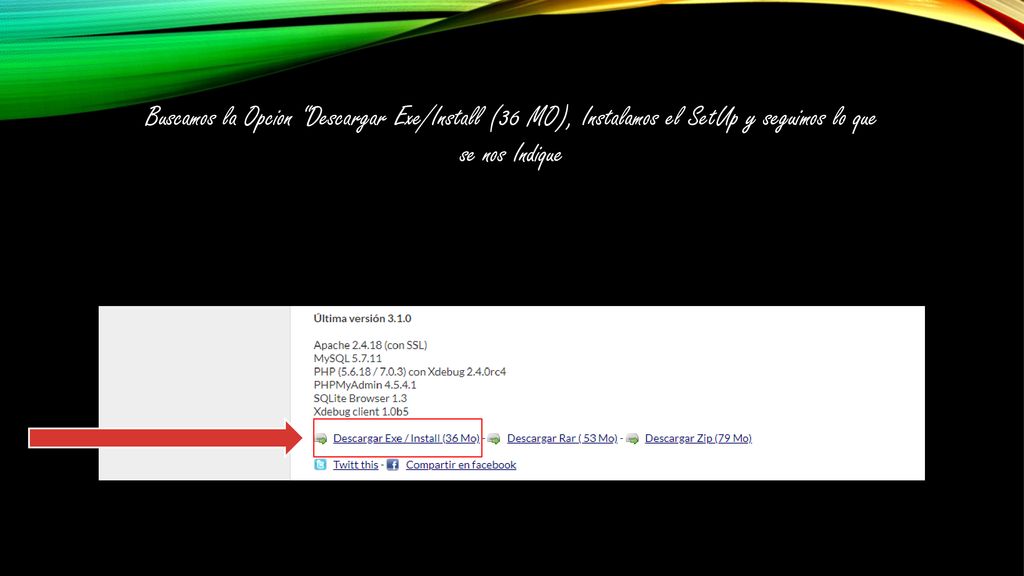 Buscamos la Opcion Descargar Exe/Install (36 MO), Instalamos el SetUp y seguimos lo que se nos Indique