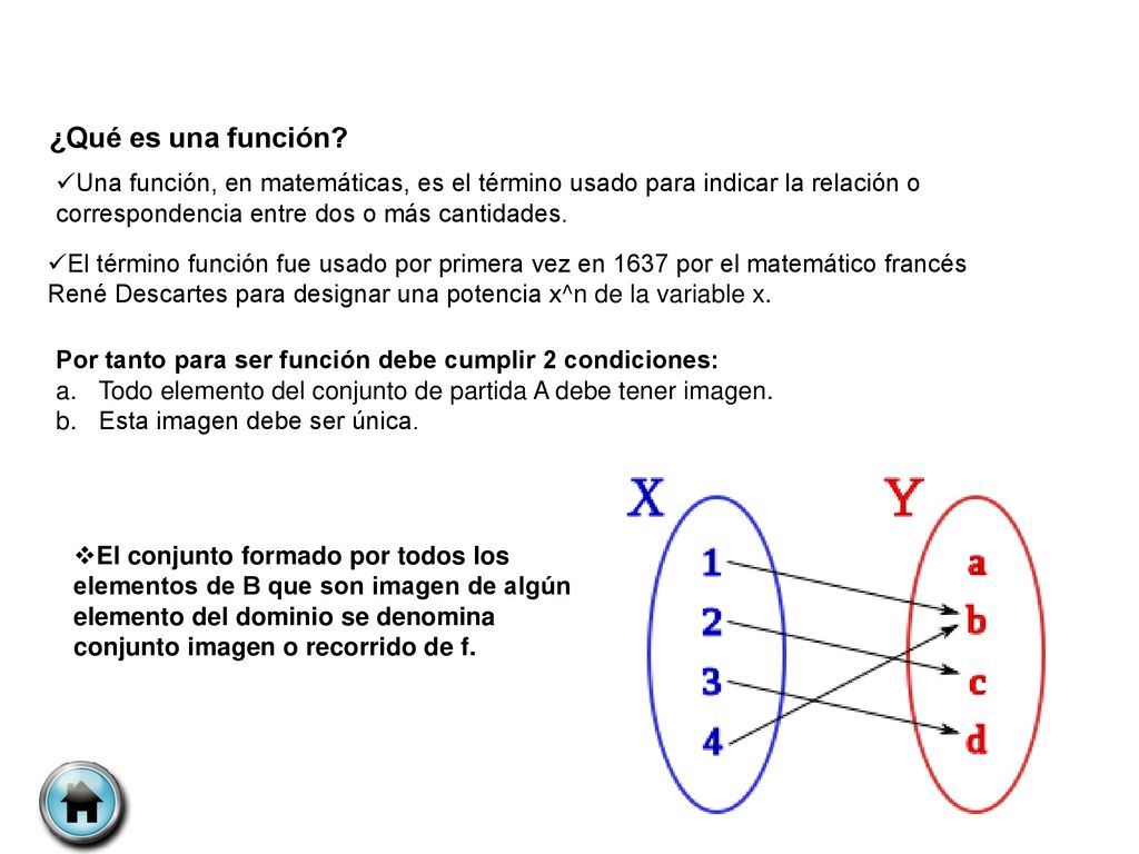 ¿Qué es una función Una función, en matemáticas, es el término usado para indicar la relación o correspondencia entre dos o más cantidades.