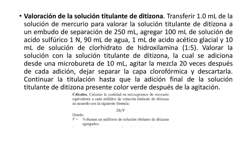 Valoración de la solución titulante de ditizona. Transferir 1