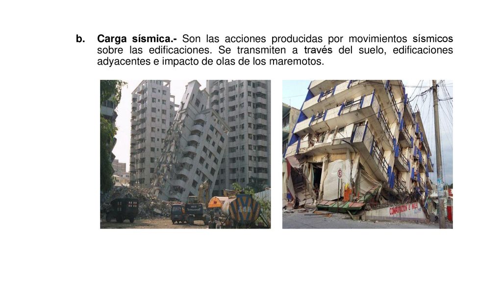 Carga sísmica.- Son las acciones producidas por movimientos sísmicos sobre las edificaciones.
