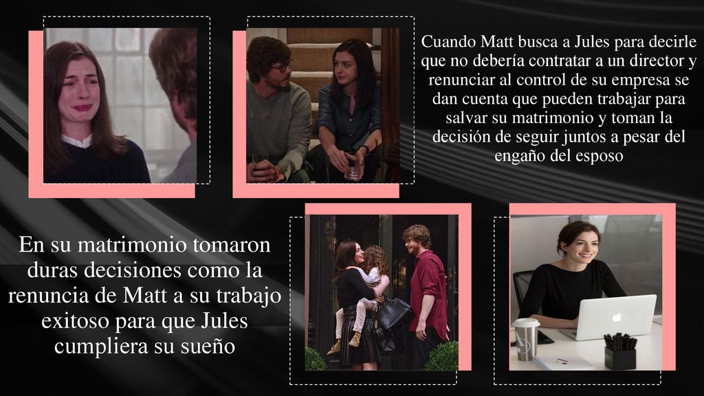 Cuando Matt busca a Jules para decirle que no debería contratar a un director y renunciar al control de su empresa se dan cuenta que pueden trabajar para salvar su matrimonio y toman la decisión de seguir juntos a pesar del engaño del esposo