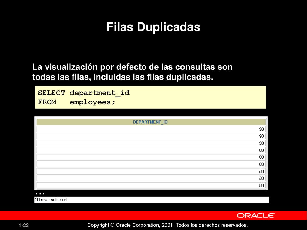 Filas Duplicadas … La visualización por defecto de las consultas son