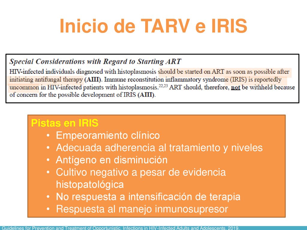 Inicio de TARV e IRIS Pistas en IRIS Empeoramiento clínico