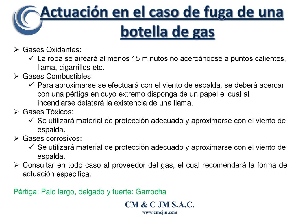 Actuación en el caso de fuga de una botella de gas