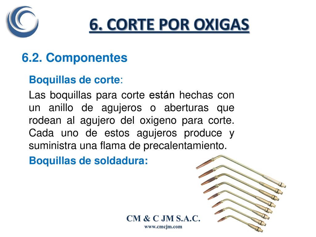 6. CORTE POR OXIGAS 6.2. Componentes Boquillas de corte: