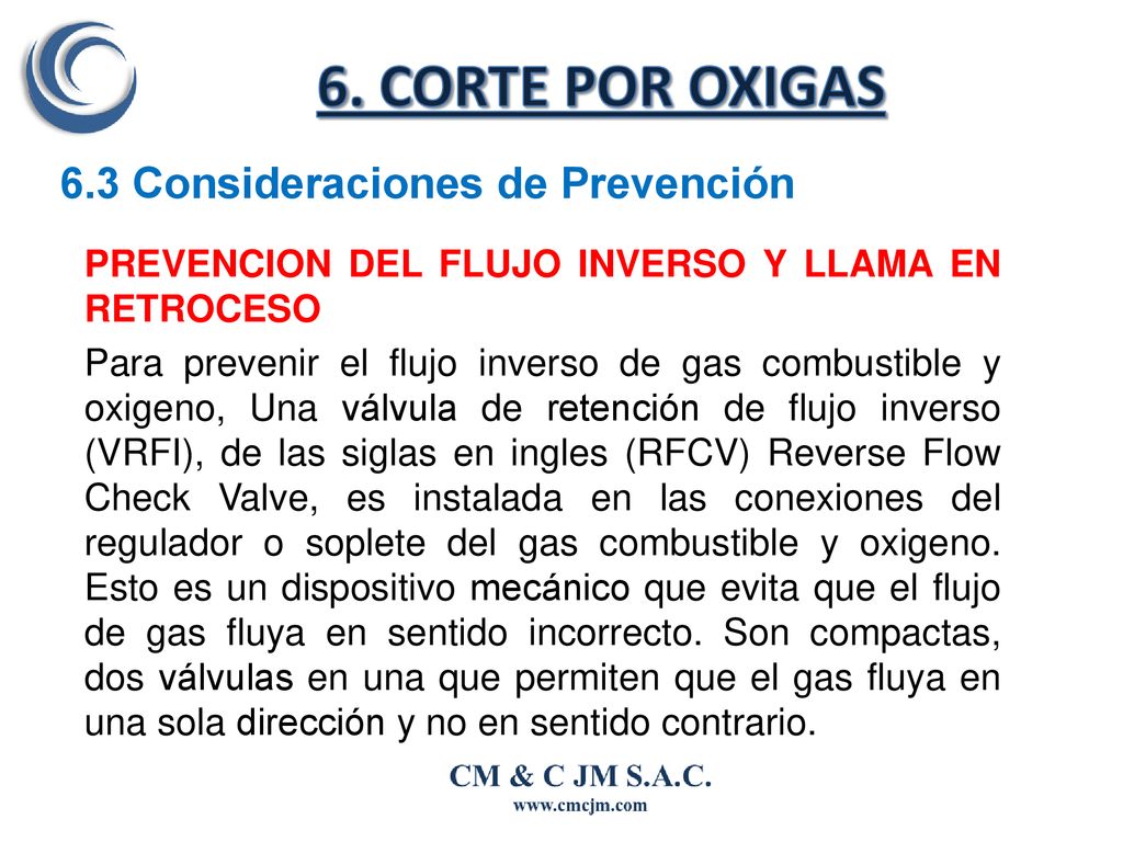 6. CORTE POR OXIGAS 6.3 Consideraciones de Prevención