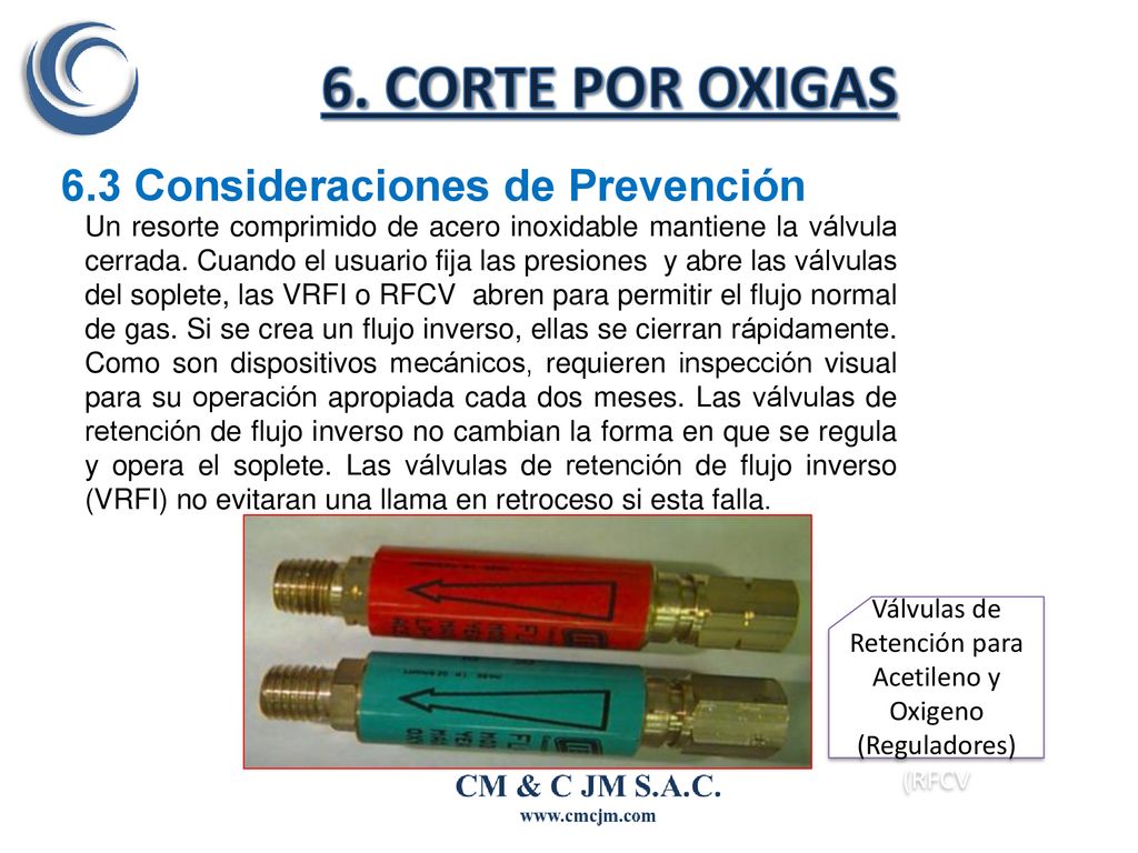 Válvulas de Retención para Acetileno y Oxigeno (Reguladores) (RFCV
