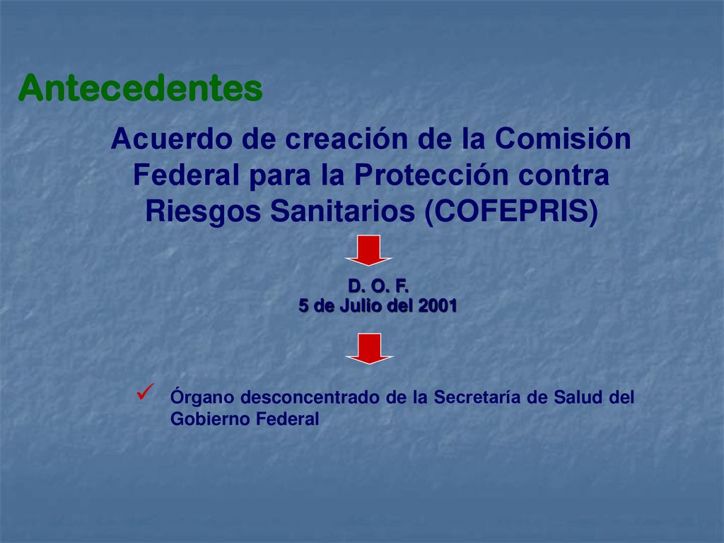 Antecedentes Acuerdo de creación de la Comisión Federal para la Protección contra Riesgos Sanitarios (COFEPRIS)