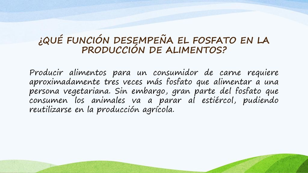 ¿QUÉ FUNCIÓN DESEMPEÑA EL FOSFATO EN LA PRODUCCIÓN DE ALIMENTOS