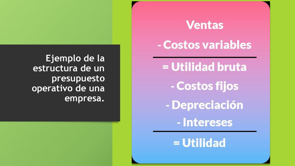 Ejemplo de la estructura de un presupuesto operativo​ de una empresa.