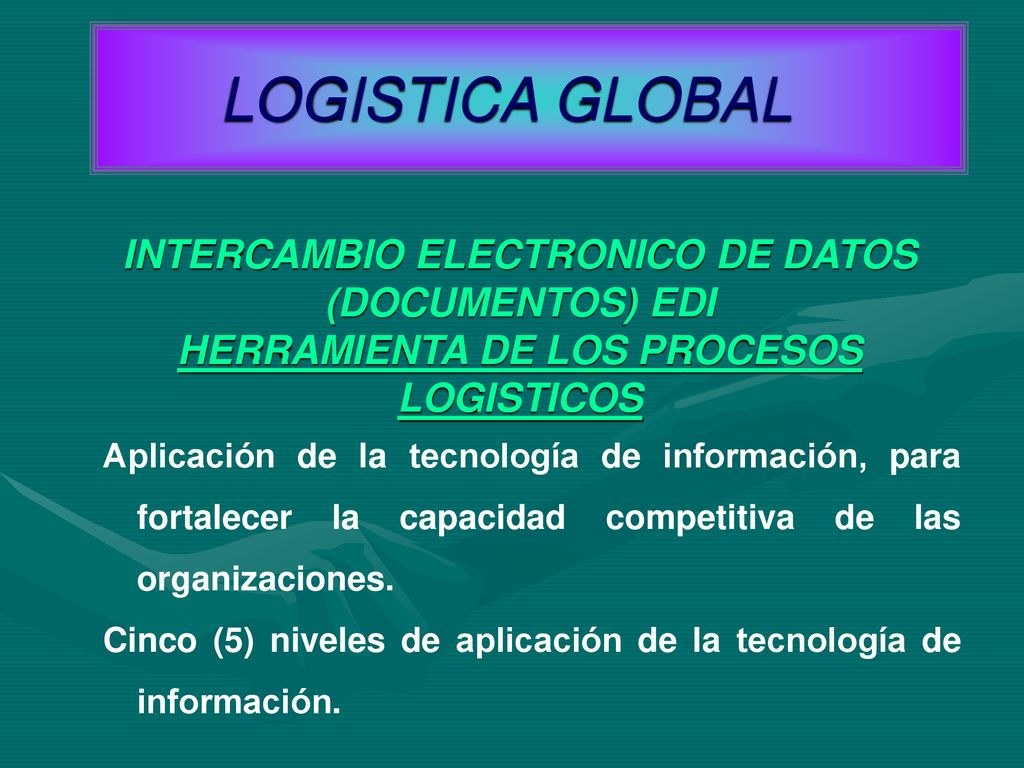 LOGISTICA GLOBAL INTERCAMBIO ELECTRONICO DE DATOS (DOCUMENTOS) EDI HERRAMIENTA DE LOS PROCESOS LOGISTICOS.