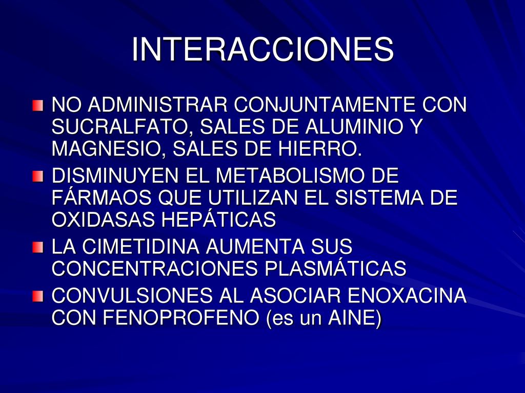 INTERACCIONES NO ADMINISTRAR CONJUNTAMENTE CON SUCRALFATO, SALES DE ALUMINIO Y MAGNESIO, SALES DE HIERRO.