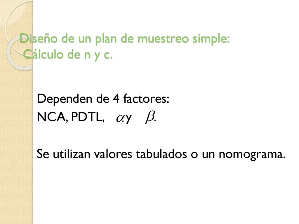 Diseño de un plan de muestreo simple: Cálculo de n y c.