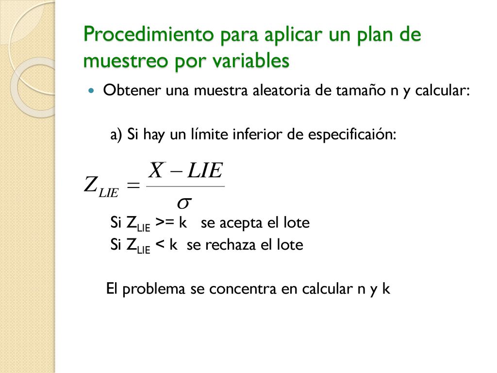 Procedimiento para aplicar un plan de muestreo por variables