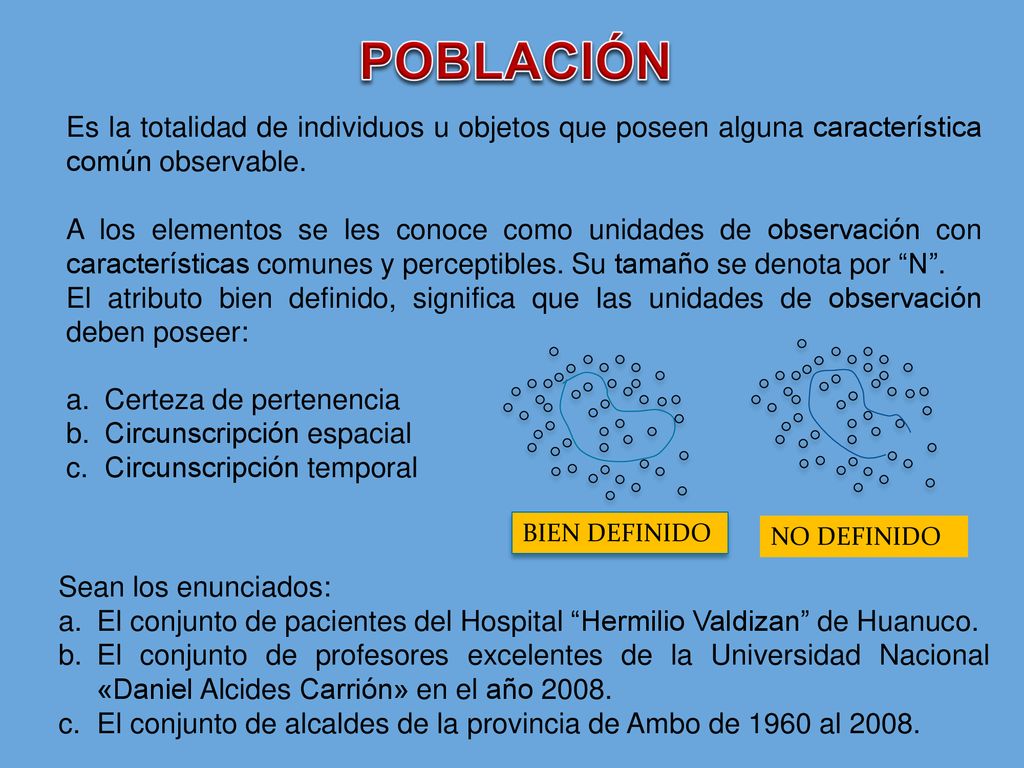 POBLACIÓN Es la totalidad de individuos u objetos que poseen alguna característica común observable.