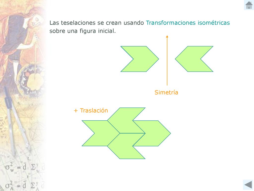 Las teselaciones se crean usando Transformaciones isométricas sobre una figura inicial.