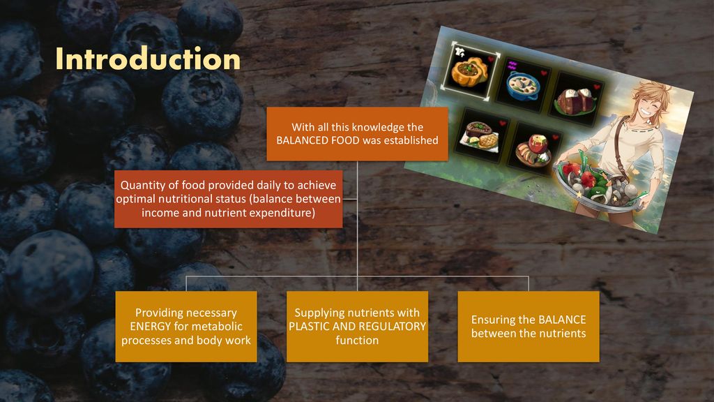 Introduction With all this knowledge the BALANCED FOOD was established. Providing necessary ENERGY for metabolic processes and body work.