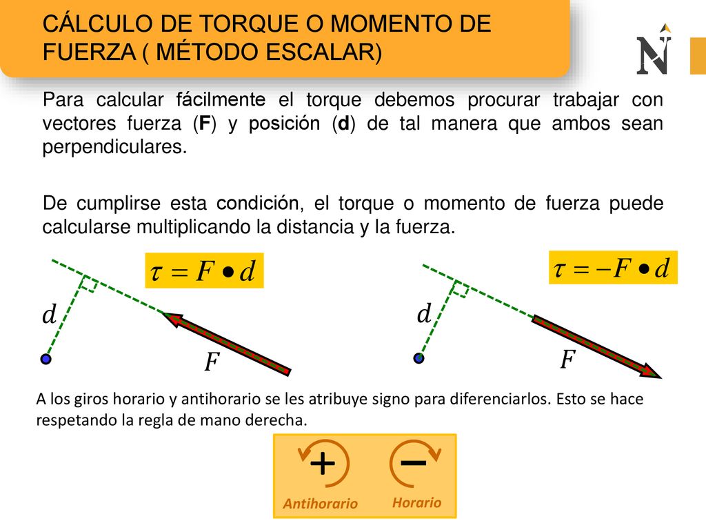 Cálculo de torque o momento de fuerza ( MÉTODO ESCALAR)