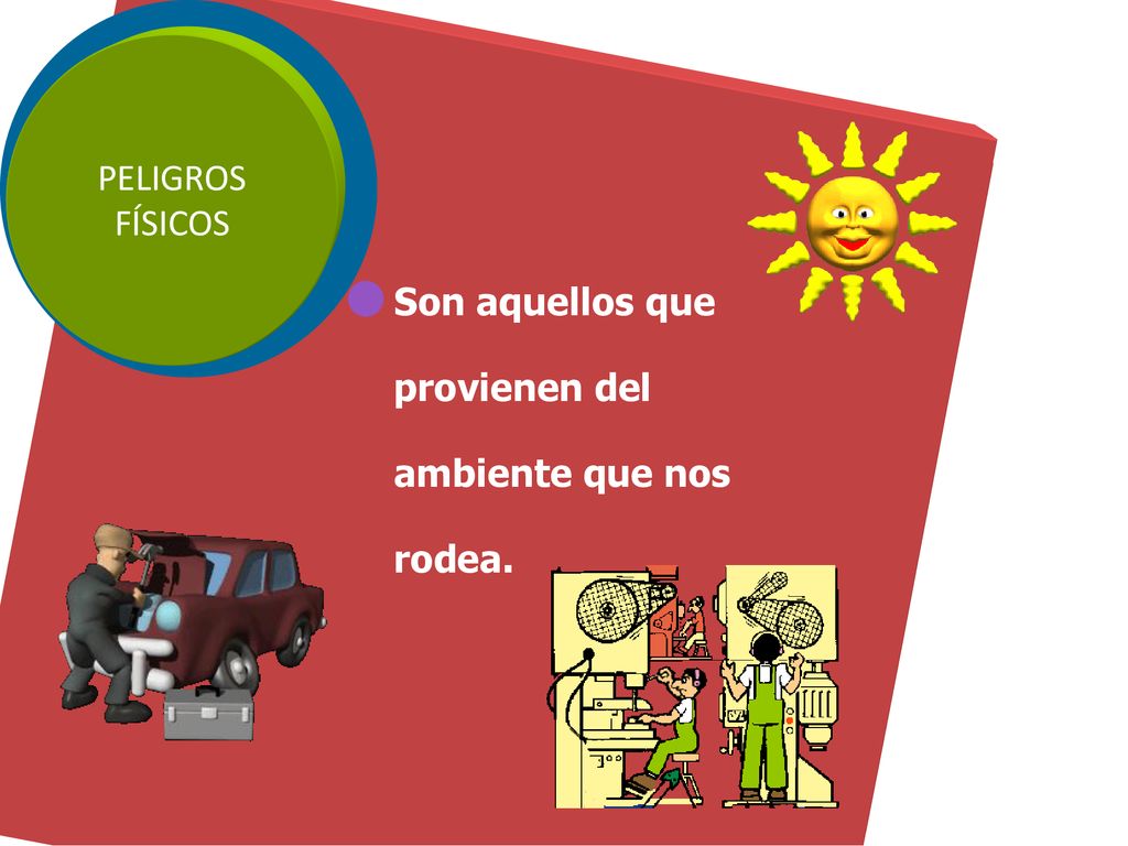 PELIGROS FÍSICOS Son aquellos que provienen del ambiente que nos rodea.