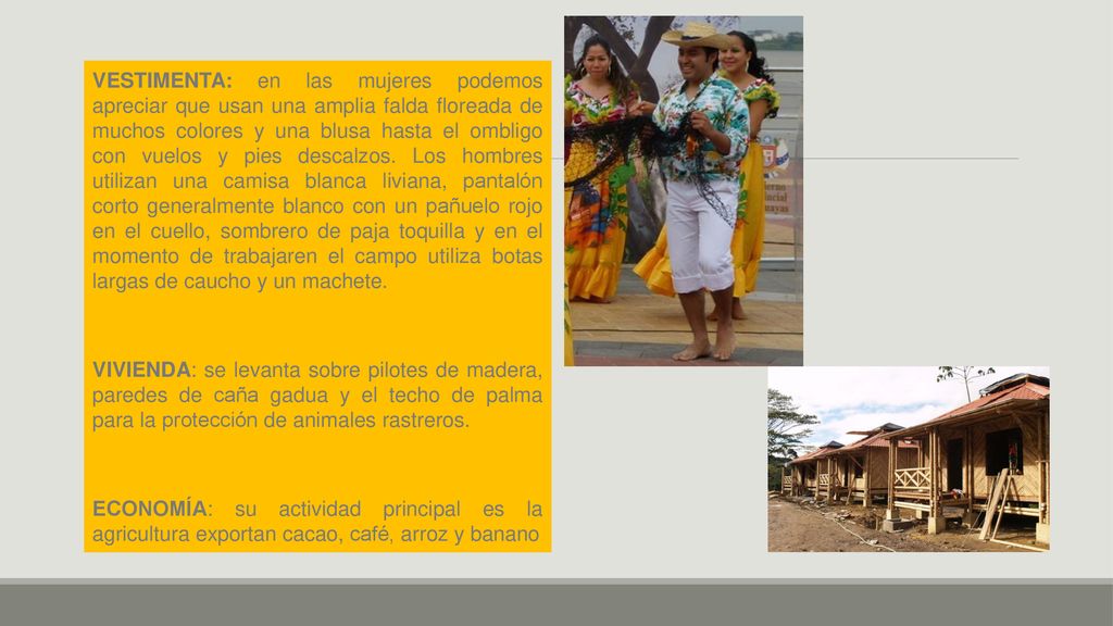 VESTIMENTA: en las mujeres podemos apreciar que usan una amplia falda floreada de muchos colores y una blusa hasta el ombligo con vuelos y pies descalzos.