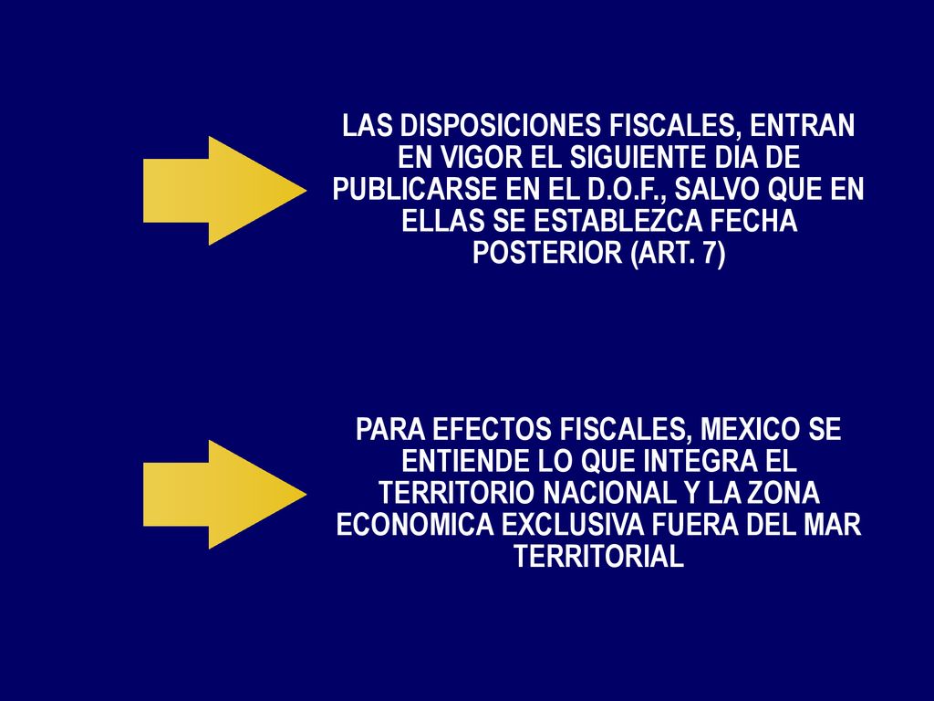 LAS DISPOSICIONES FISCALES, ENTRAN EN VIGOR EL SIGUIENTE DIA DE PUBLICARSE EN EL D.O.F., SALVO QUE EN ELLAS SE ESTABLEZCA FECHA POSTERIOR (ART. 7)
