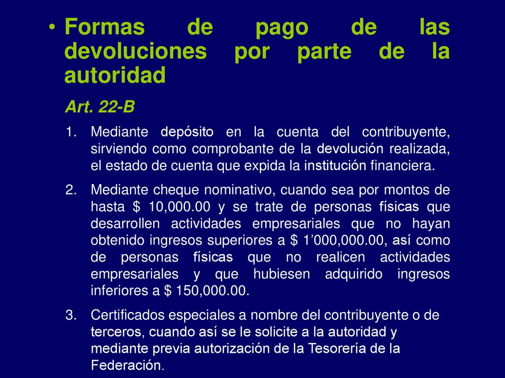 Formas de pago de las devoluciones por parte de la autoridad