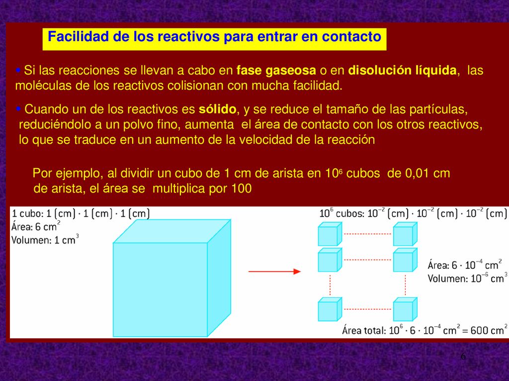 • • Facilidad de los reactivos para entrar en contacto