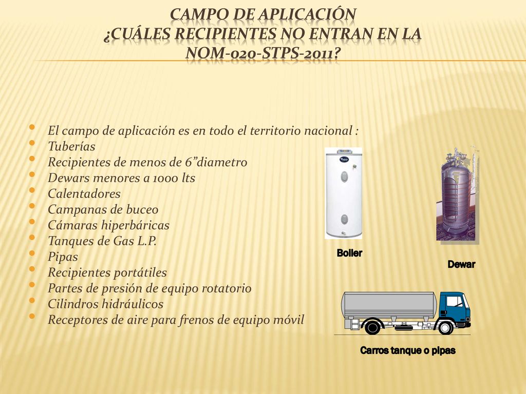Campo de aplicación ¿Cuáles recipientes no entran en la NOM-020-STPS-2011