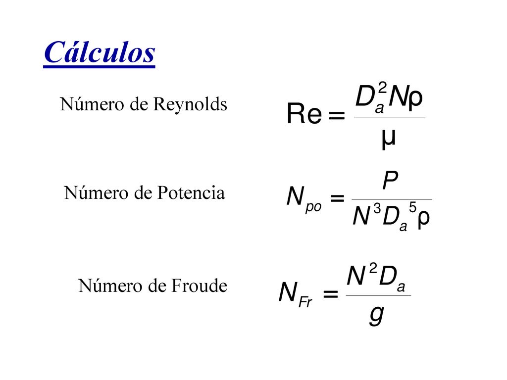 Cálculos Número de Reynolds Número de Potencia Número de Froude